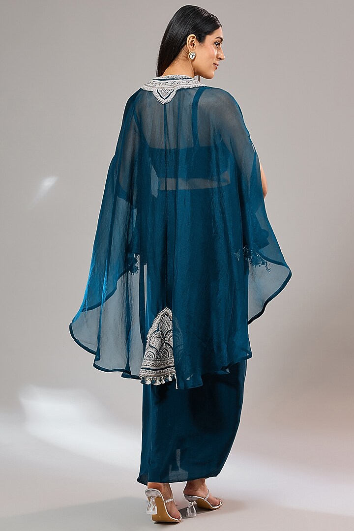 Blue Organza Resham Work Umbrella Kaftan Set by Prisho at Pernia's Pop Up Shop