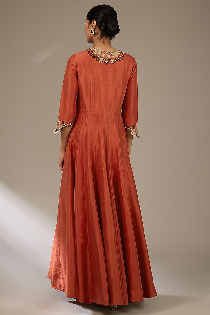Deep Orange Silk Dori & Resham Work Bridal Anarkali Set by Prisho at Pernia's Pop Up Shop