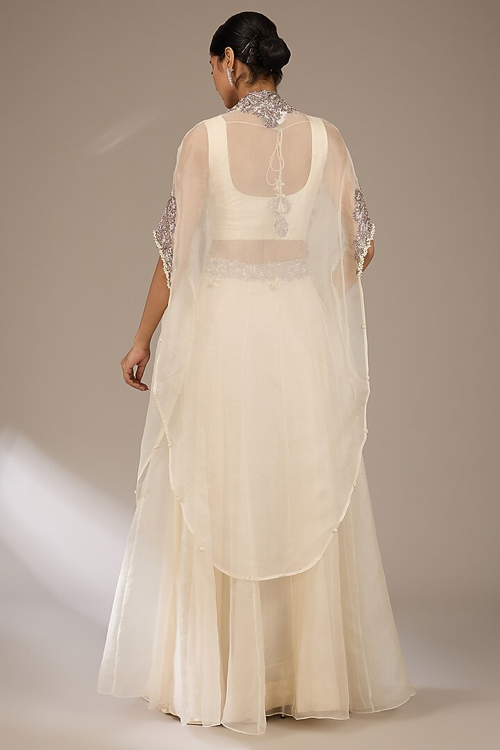 Ivory Organza Maal Work Cape Set by Prisho at Pernia's Pop Up Shop