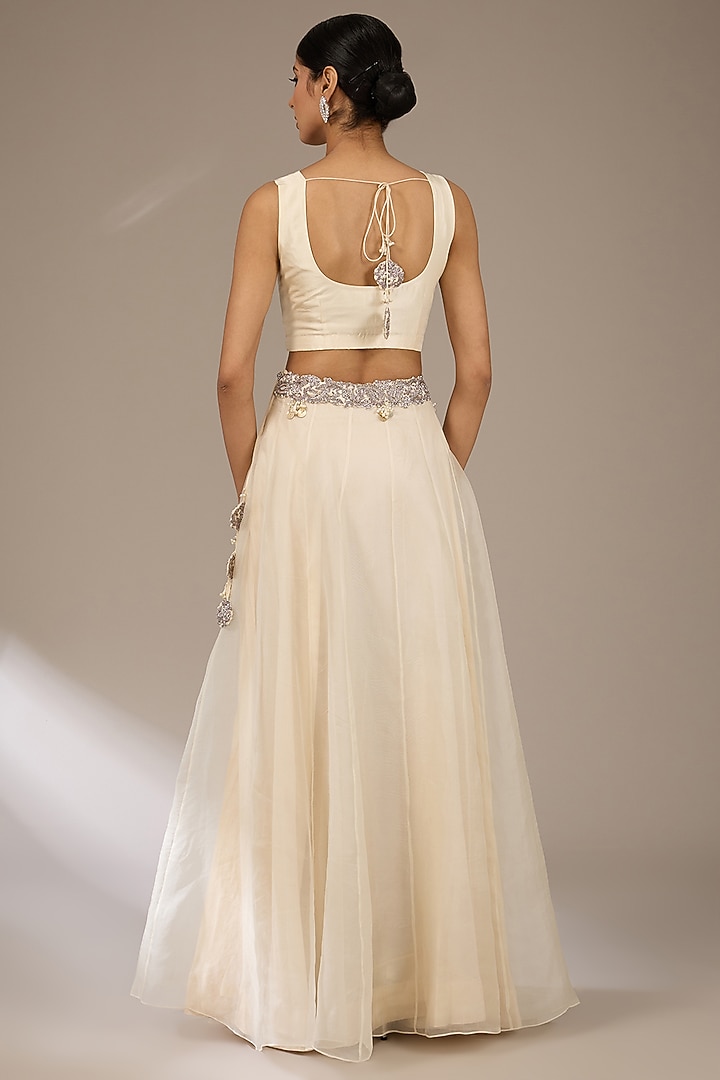 Ivory Organza Maal Work Cape Set by Prisho at Pernia's Pop Up Shop