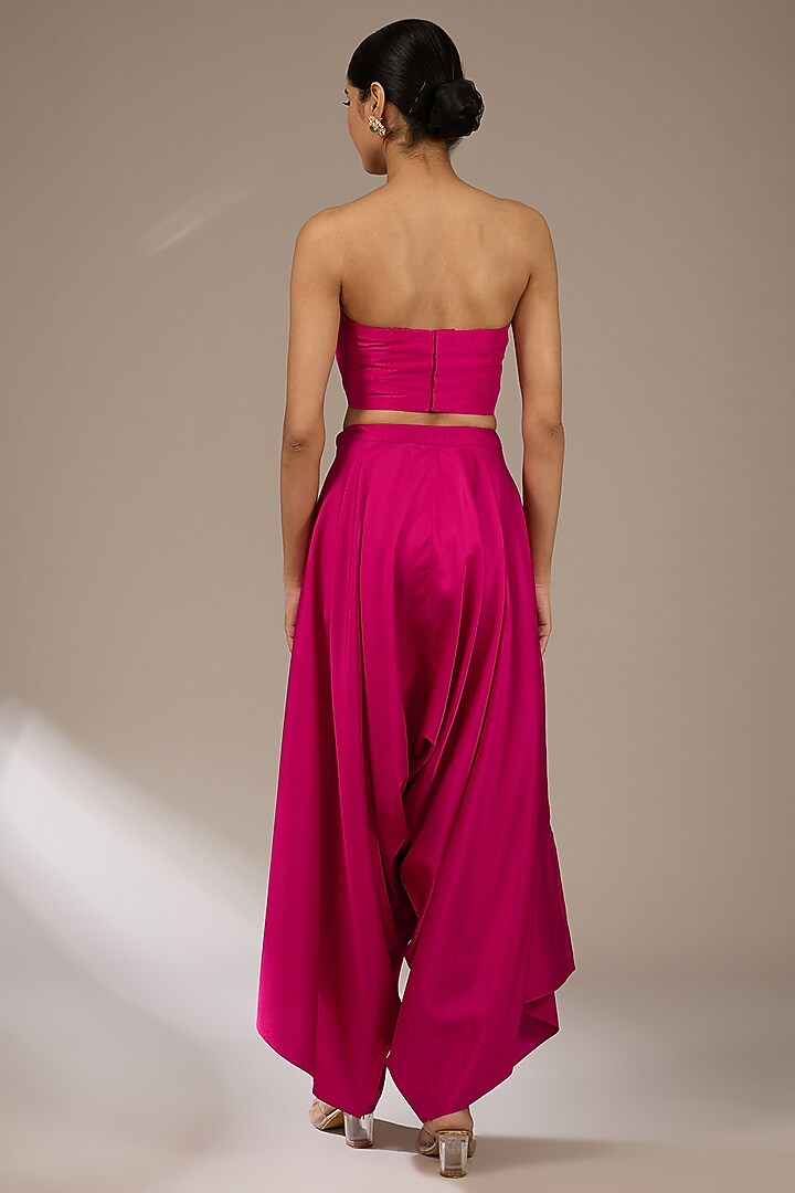 Fuchsia Pink Silk Resham Work One-Shoulder Cape Set by Prisho at Pernia's Pop Up Shop