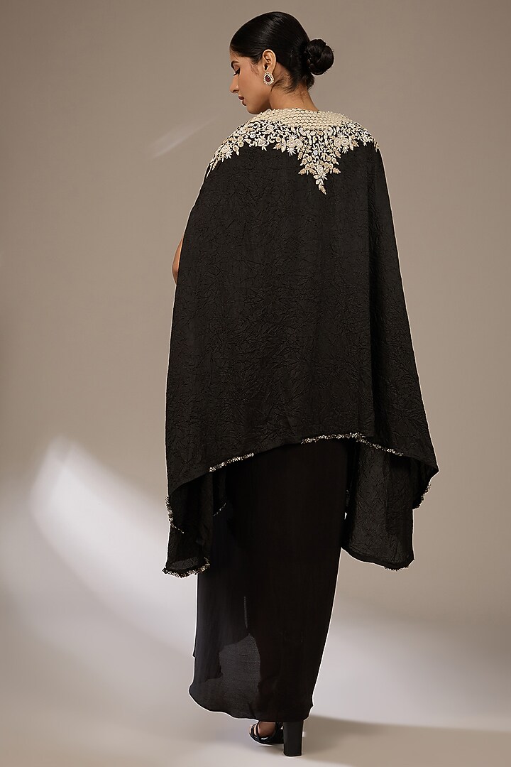 Black Silk Resham Work Kaftan Set by Prisho at Pernia's Pop Up Shop