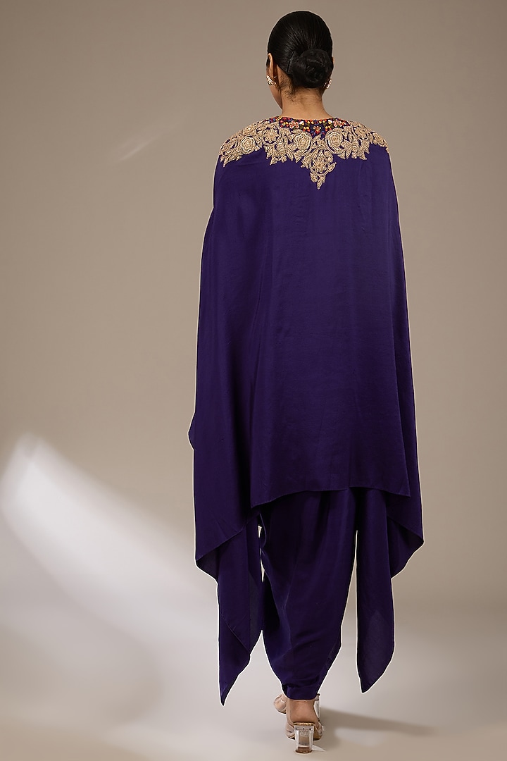 Dark Purple Silk Dori Work Kaftan Set by Prisho at Pernia's Pop Up Shop