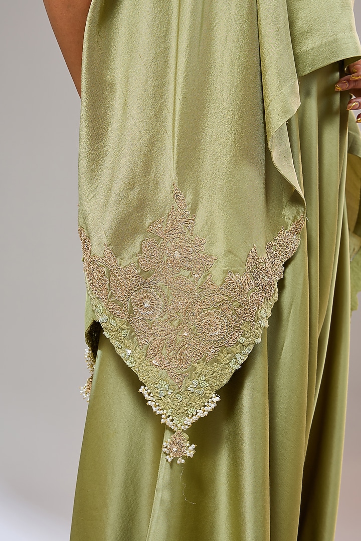 Sea Green Silk Dori Work A-Line Kaftan Set by Prisho at Pernia's Pop Up Shop