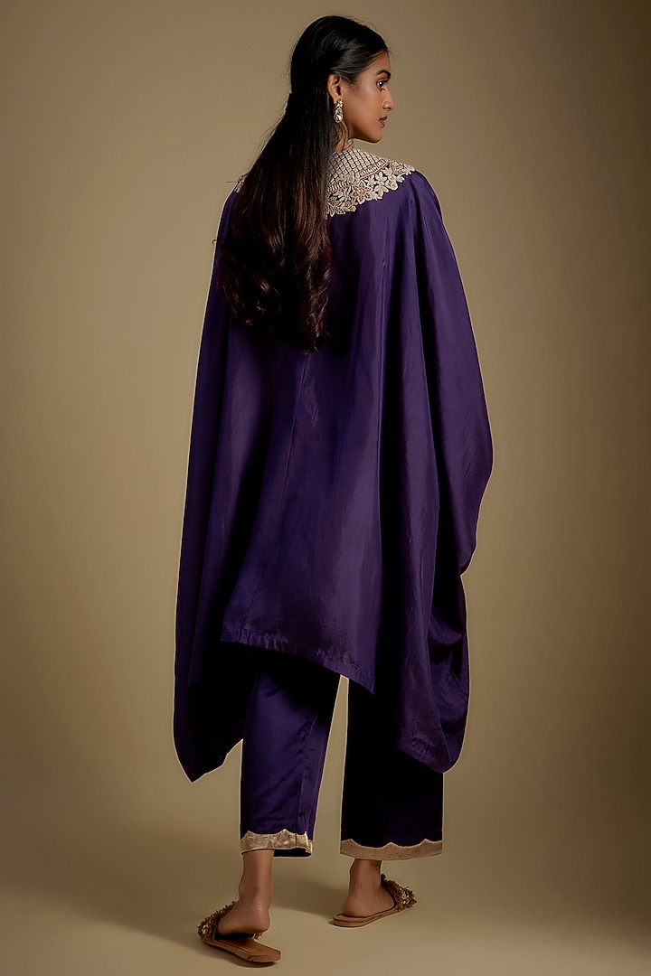 Dark Purple Habutai Silk Resham Work Kurta Set by Prisho at Pernia's Pop Up Shop