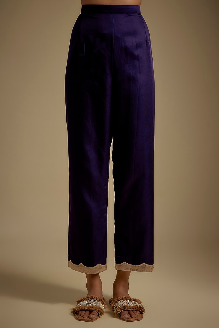 Dark Purple Habutai Silk Resham Work Kurta Set by Prisho at Pernia's Pop Up Shop