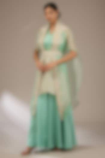 Aqua Blue Organza Resham Work Cape Set by Prisho at Pernia's Pop Up Shop