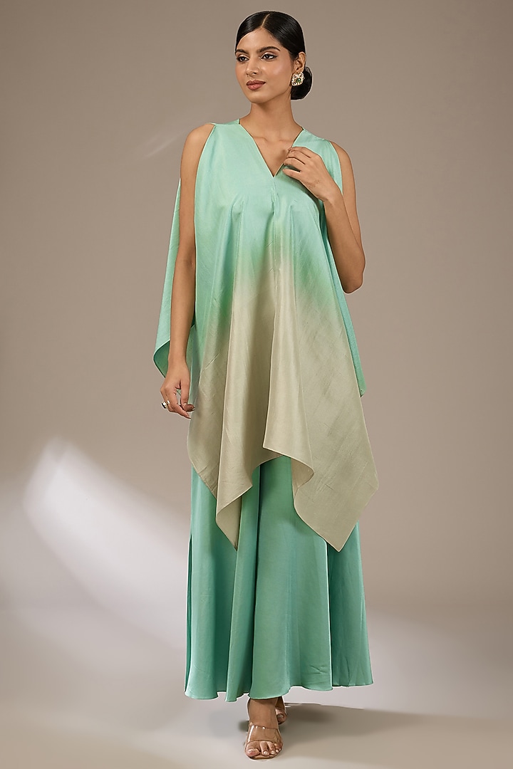 Aqua Blue Organza Resham Work Cape Set by Prisho at Pernia's Pop Up Shop