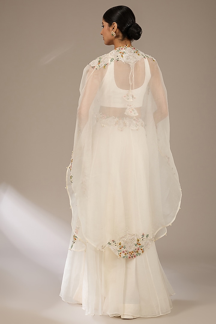 Ivory Organza Dori Work Cape Set by Prisho at Pernia's Pop Up Shop