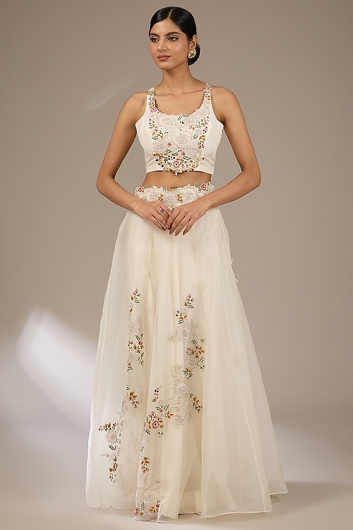 Ivory Organza Dori Work Cape Set by Prisho at Pernia's Pop Up Shop