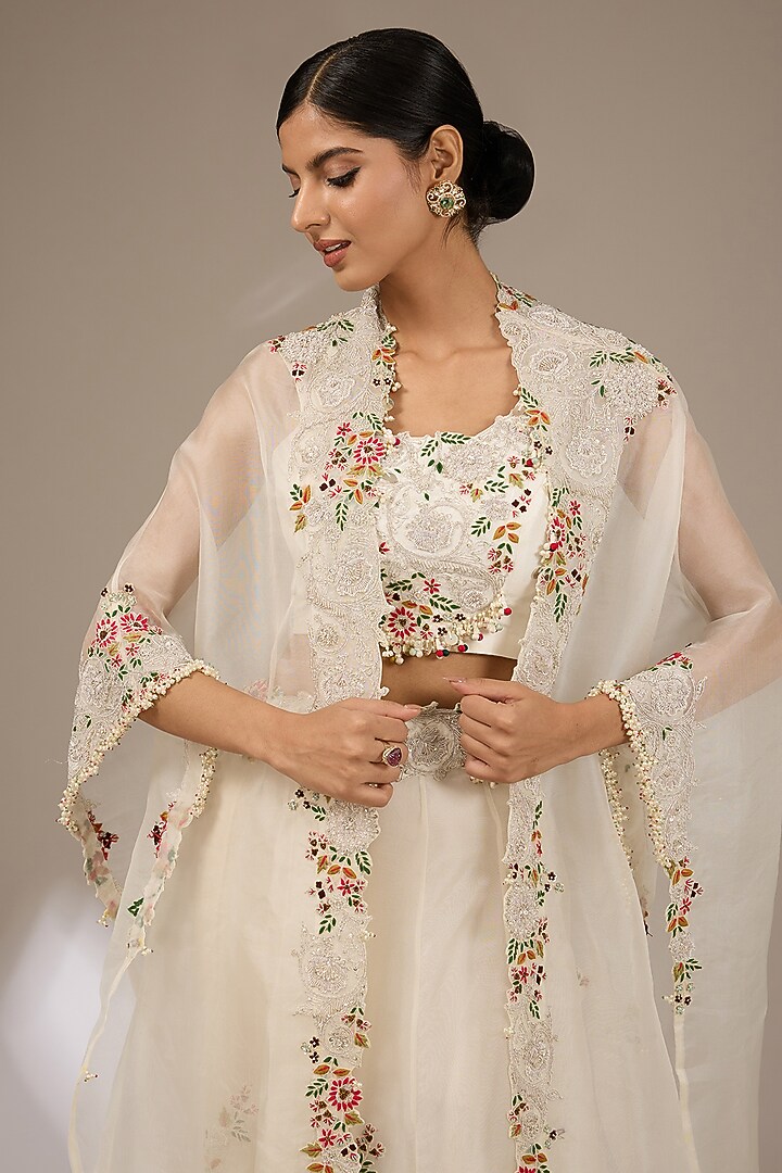 Ivory Organza Dori Work Cape Set by Prisho at Pernia's Pop Up Shop