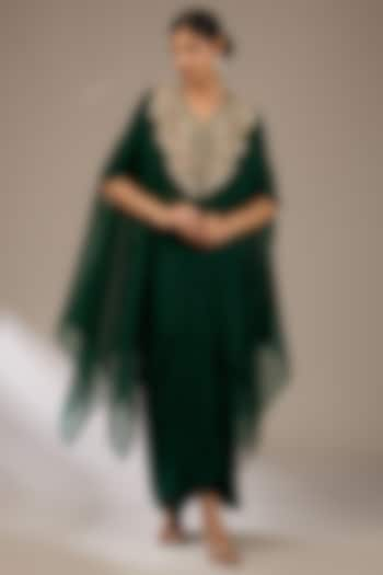 Bottle Green Organza Dori Work Kaftan Set by Prisho at Pernia's Pop Up Shop