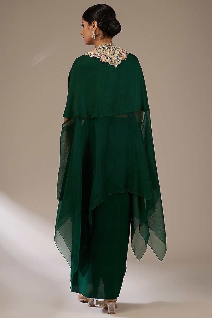 Bottle Green Organza Dori Work Kaftan Set by Prisho at Pernia's Pop Up Shop