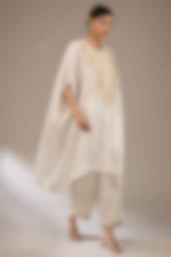 Ivory Habutai Silk Resham Work Kaftan Set by Prisho at Pernia's Pop Up Shop