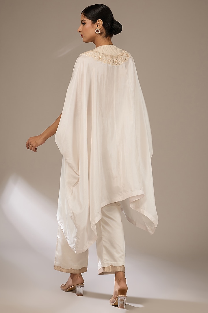 Ivory Habutai Silk Resham Work Kaftan Set by Prisho at Pernia's Pop Up Shop