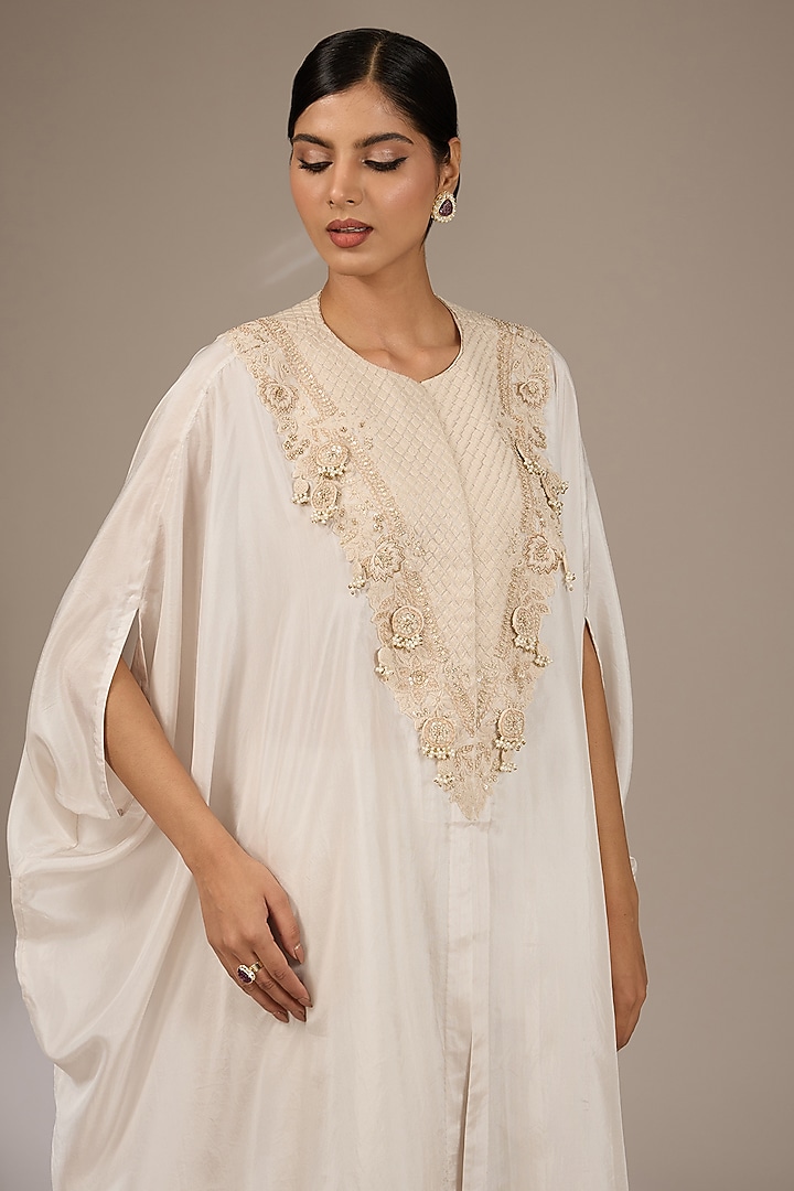 Ivory Habutai Silk Resham Work Kaftan Set by Prisho at Pernia's Pop Up Shop