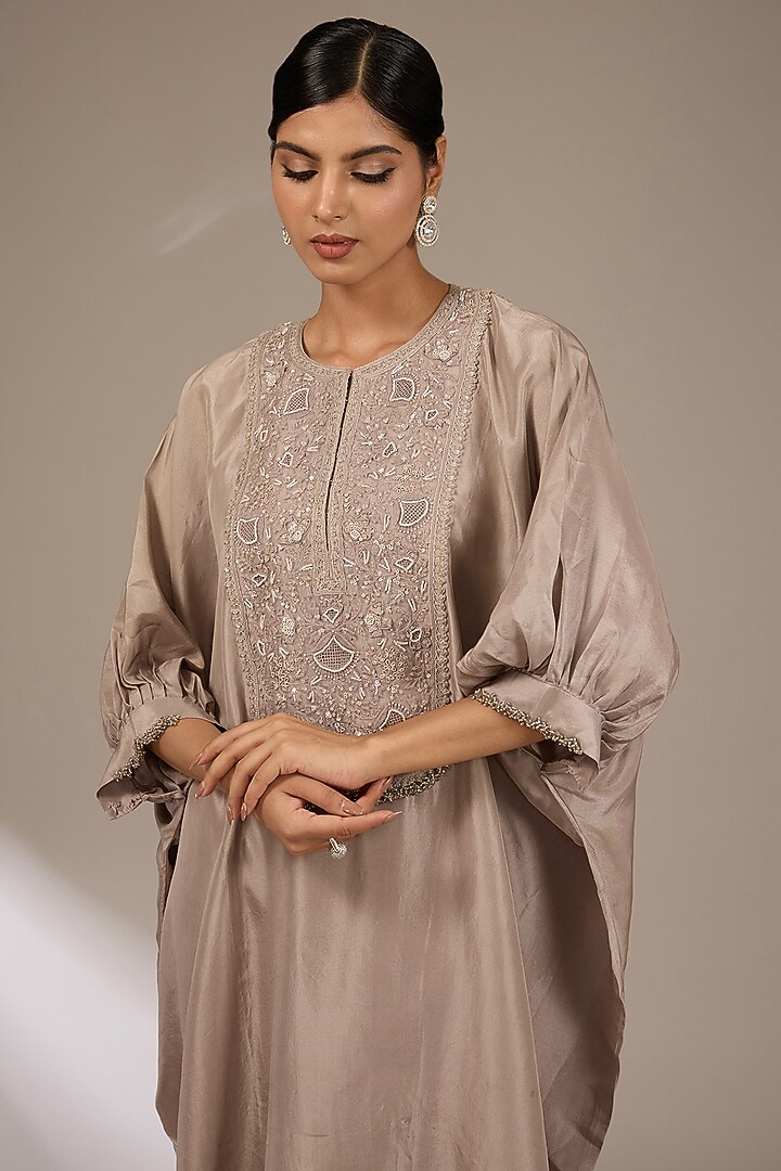 Amethyst Habutai Silk Resham Work Kaftan Set by Prisho at Pernia's Pop Up Shop