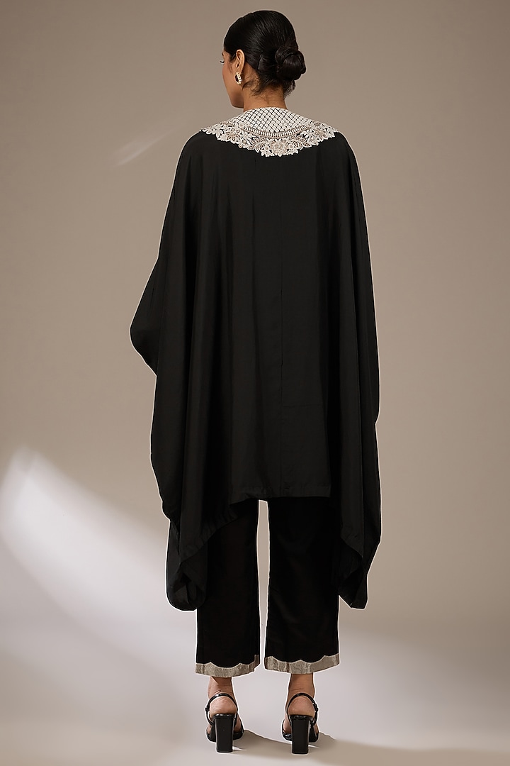 Black Habutai Silk Resham Work Kaftan Set by Prisho at Pernia's Pop Up Shop