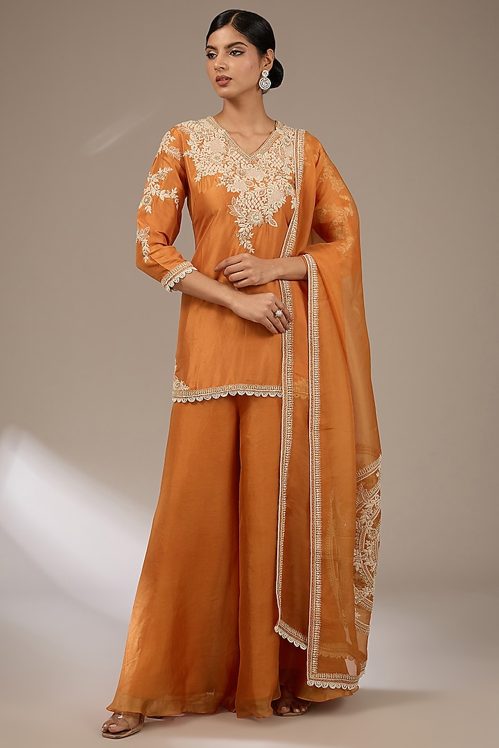 Rust Silk Resham & Dori Work Kurta Set by Prisho at Pernia's Pop Up Shop