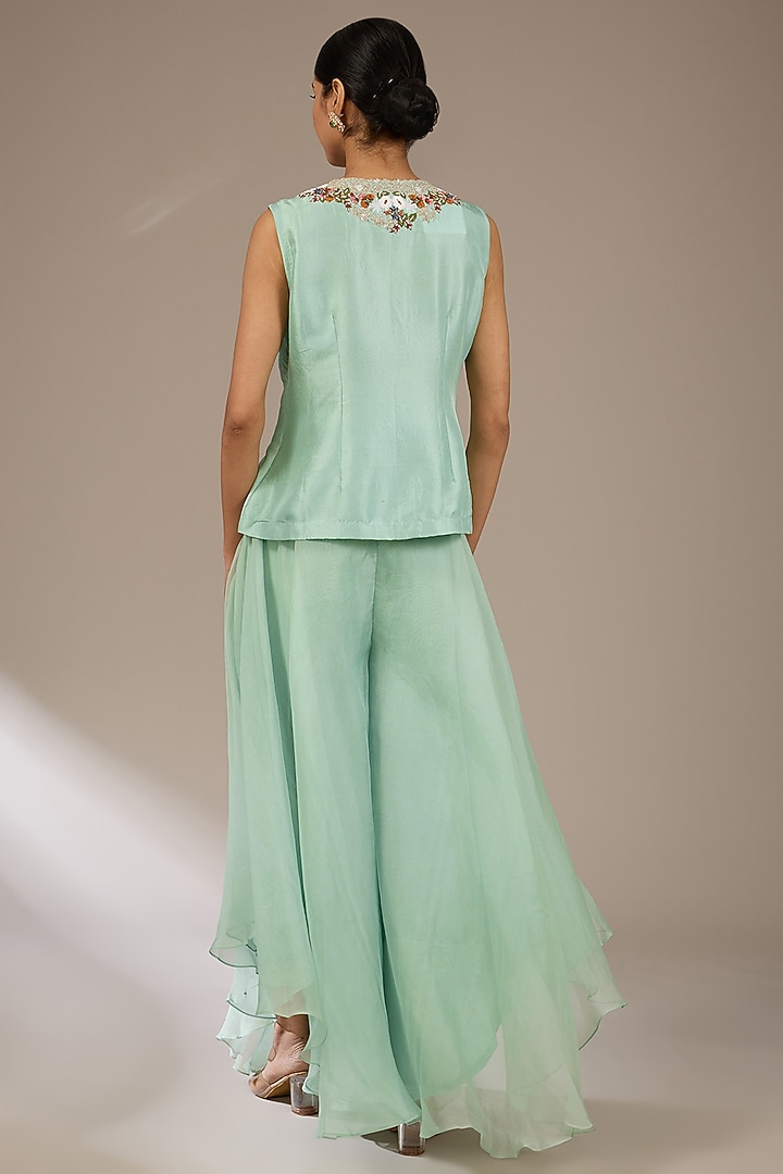 Aqua Silk Thread Work Jacket Set by Prisho at Pernia's Pop Up Shop