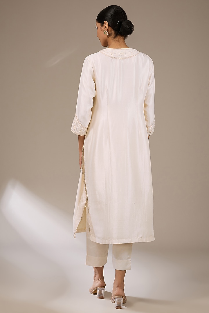 Ivory Silk Resham Work Kurta Set by Prisho at Pernia's Pop Up Shop