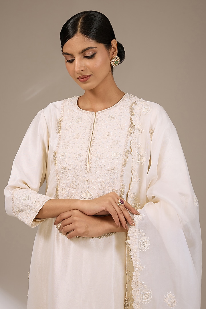 Ivory Silk Resham Work Kurta Set by Prisho at Pernia's Pop Up Shop