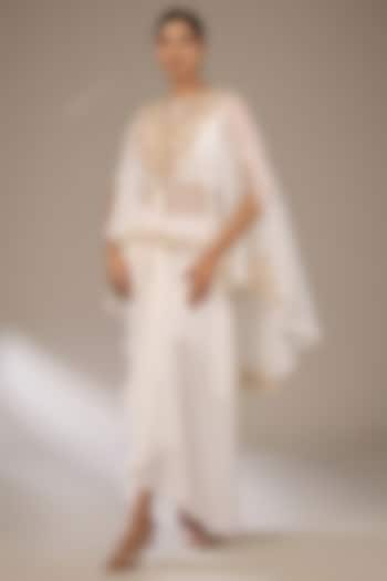 Ivory Organza Kairi Work Kaftan Set by Prisho at Pernia's Pop Up Shop