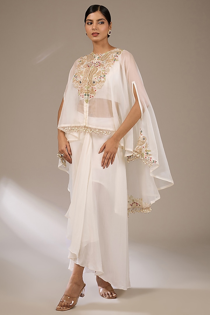 Ivory Organza Kairi Work Kaftan Set by Prisho at Pernia's Pop Up Shop