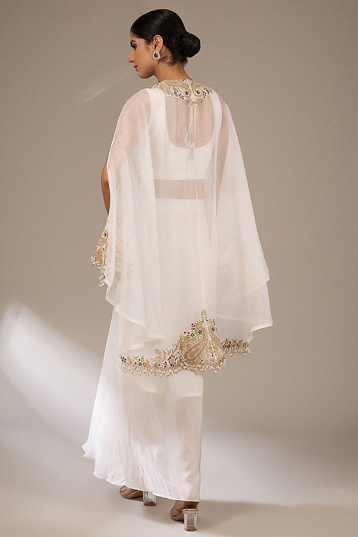 Ivory Organza Kairi Work Kaftan Set by Prisho at Pernia's Pop Up Shop