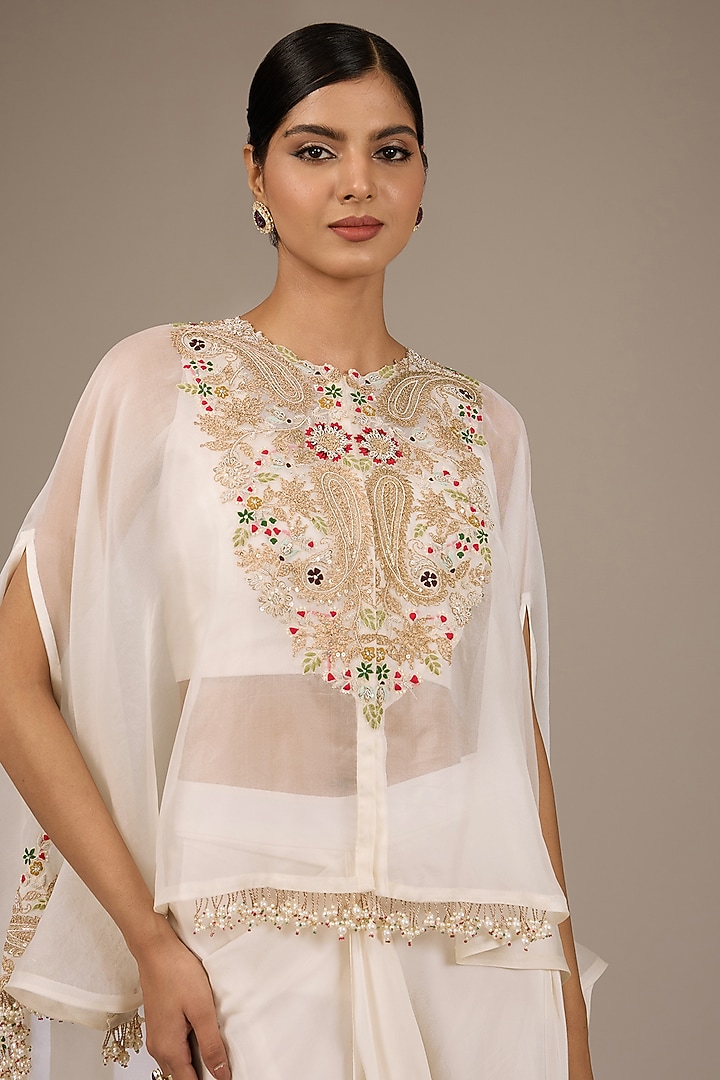 Ivory Organza Kairi Work Kaftan Set by Prisho at Pernia's Pop Up Shop