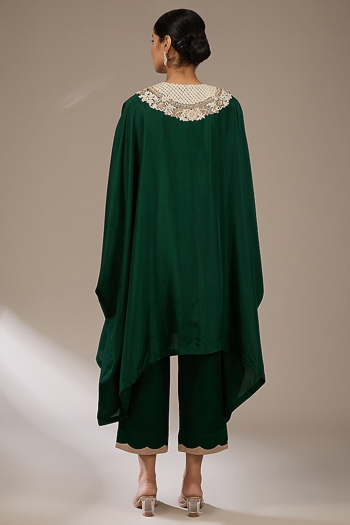 Bottle Green Habutai Silk Resham Work Kaftan Set by Prisho at Pernia's Pop Up Shop
