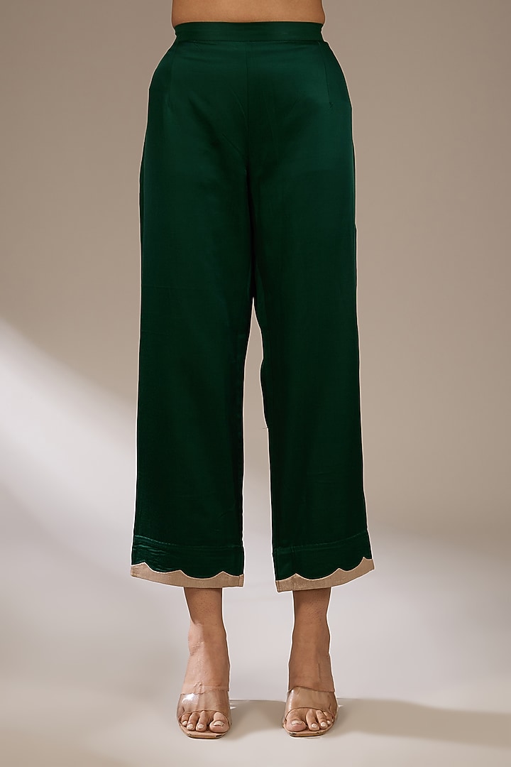 Bottle Green Habutai Silk Resham Work Kaftan Set by Prisho at Pernia's Pop Up Shop