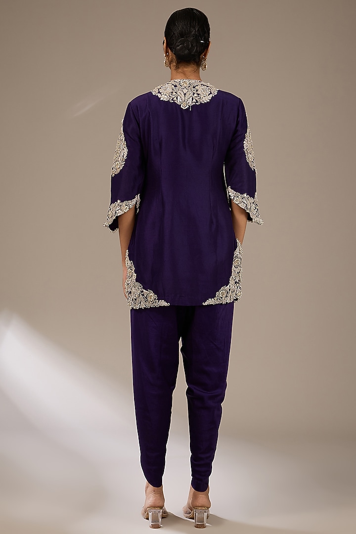 Dark Purple Silk Gota Work Kurta Set by Prisho at Pernia's Pop Up Shop