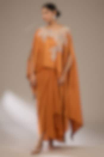 Rust Silk Resham & Dori Work Kaftan Set by Prisho at Pernia's Pop Up Shop