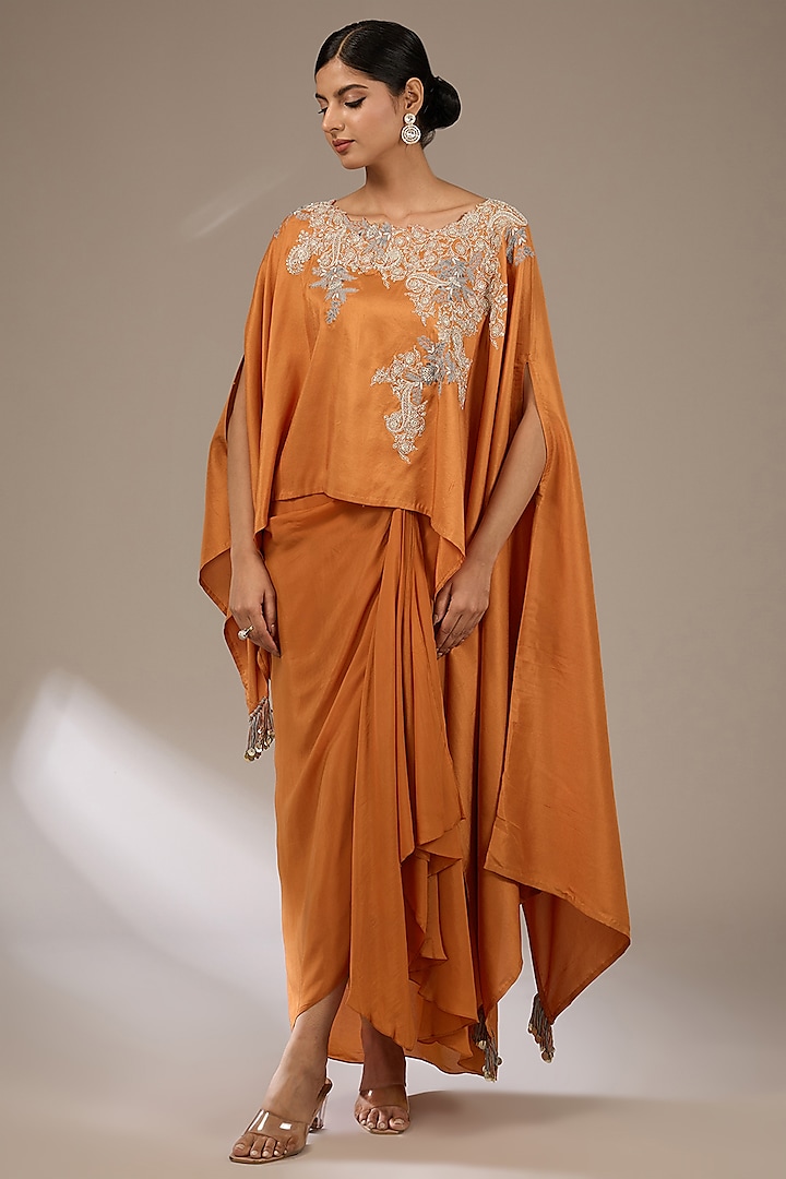 Rust Silk Resham & Dori Work Kaftan Set by Prisho at Pernia's Pop Up Shop