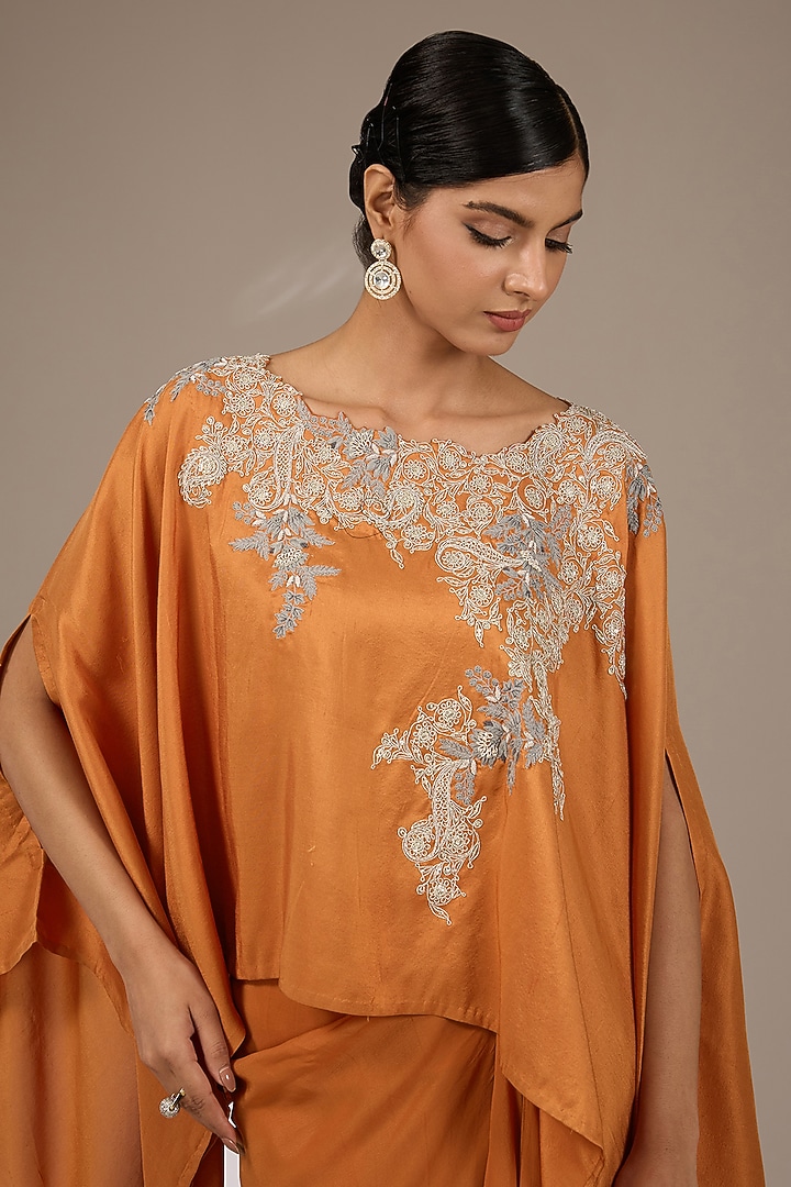 Rust Silk Resham & Dori Work Kaftan Set by Prisho at Pernia's Pop Up Shop