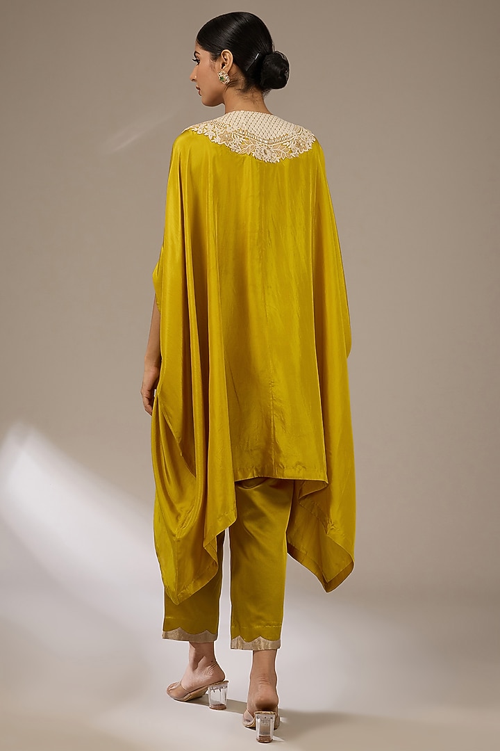 Mustard Habutai Silk Resham Work Kaftan Set by Prisho at Pernia's Pop Up Shop