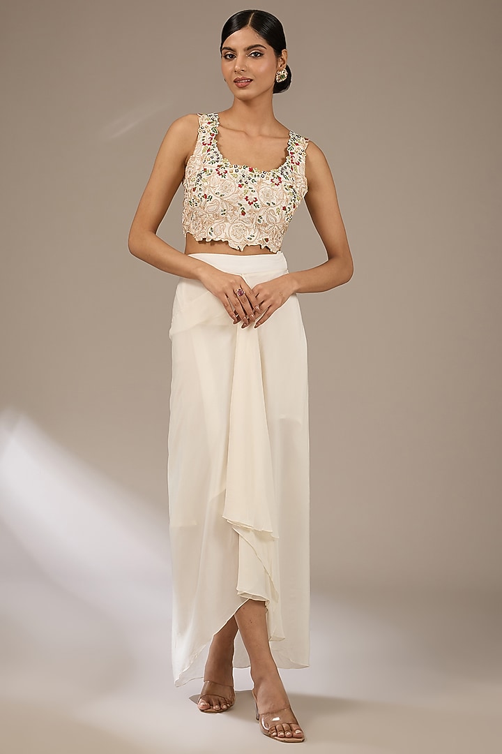 Ivory Organza Dori Work Cape Set by Prisho at Pernia's Pop Up Shop