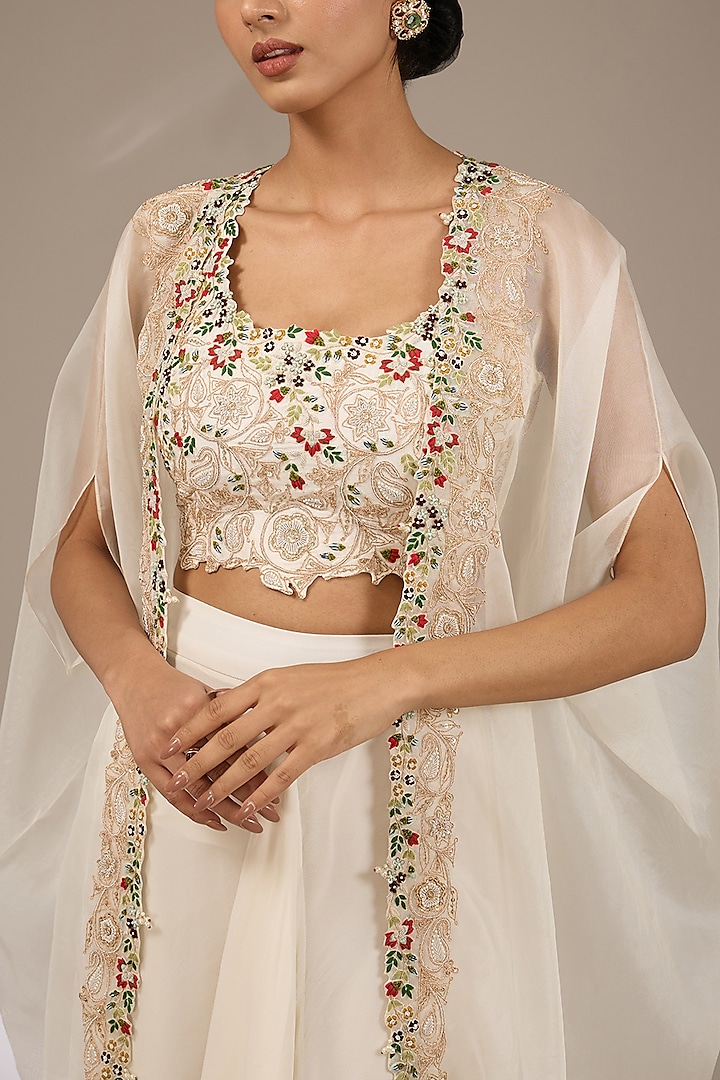 Ivory Organza Dori Work Cape Set by Prisho at Pernia's Pop Up Shop