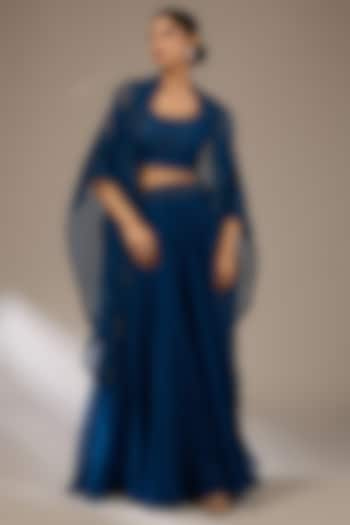 Blue Organza Resham Work Cape Set by Prisho at Pernia's Pop Up Shop