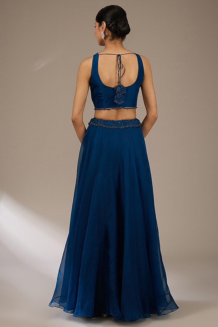 Blue Organza Resham Work Cape Set by Prisho at Pernia's Pop Up Shop