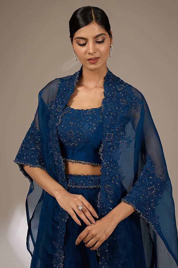 Blue Organza Resham Work Cape Set by Prisho at Pernia's Pop Up Shop