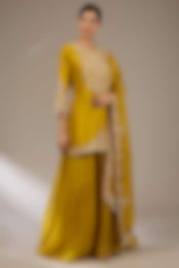 Mustard Silk Golden Work Kurta Set by Prisho at Pernia's Pop Up Shop