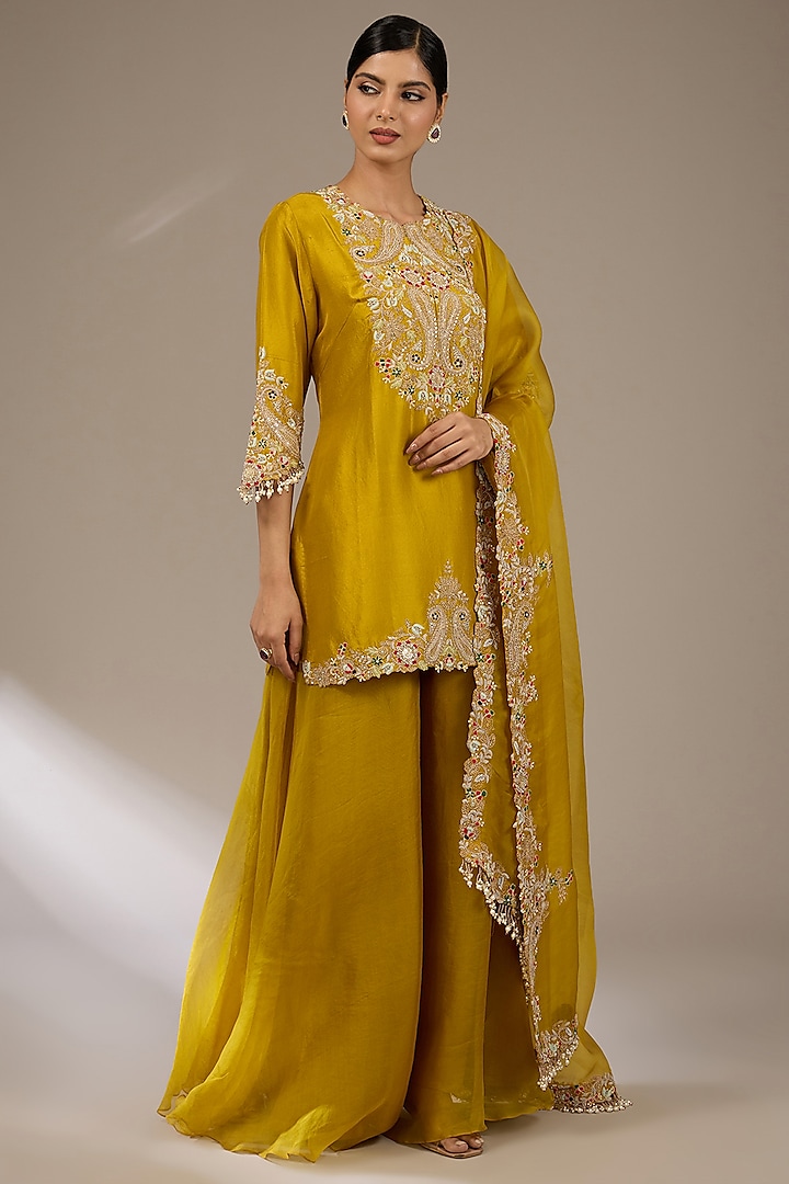 Mustard Silk Golden Work Kurta Set by Prisho at Pernia's Pop Up Shop