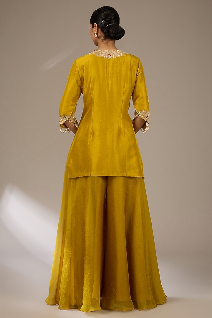 Mustard Silk Golden Work Kurta Set by Prisho at Pernia's Pop Up Shop