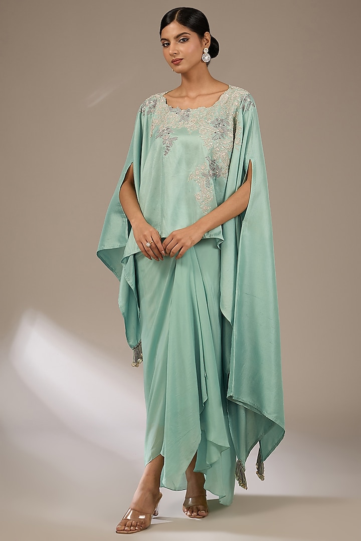 Aqua Silk Resham & Dori Work Kaftan Set by Prisho at Pernia's Pop Up Shop