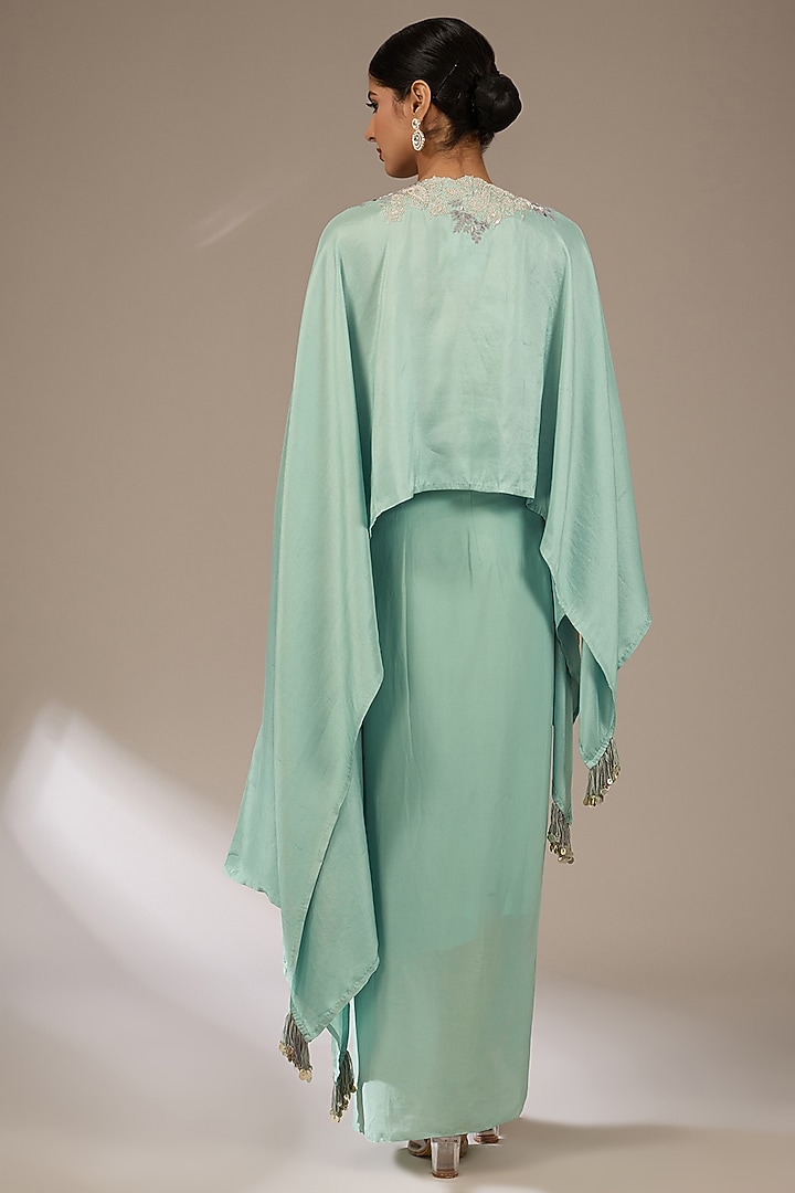 Aqua Silk Resham & Dori Work Kaftan Set by Prisho at Pernia's Pop Up Shop