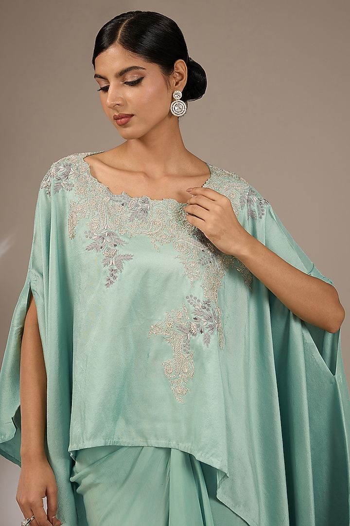 Aqua Silk Resham & Dori Work Kaftan Set by Prisho at Pernia's Pop Up Shop