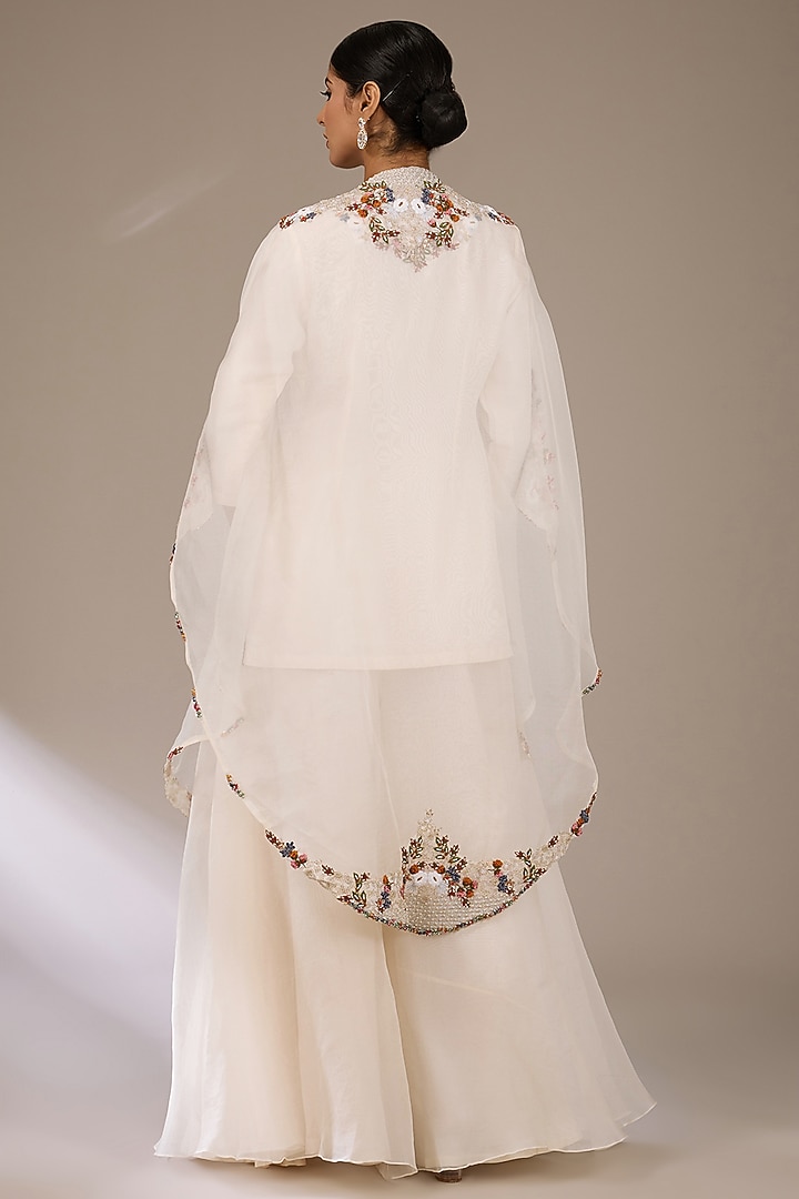 Ivory Silk Thread Work Jacket Kurta Set by Prisho at Pernia's Pop Up Shop