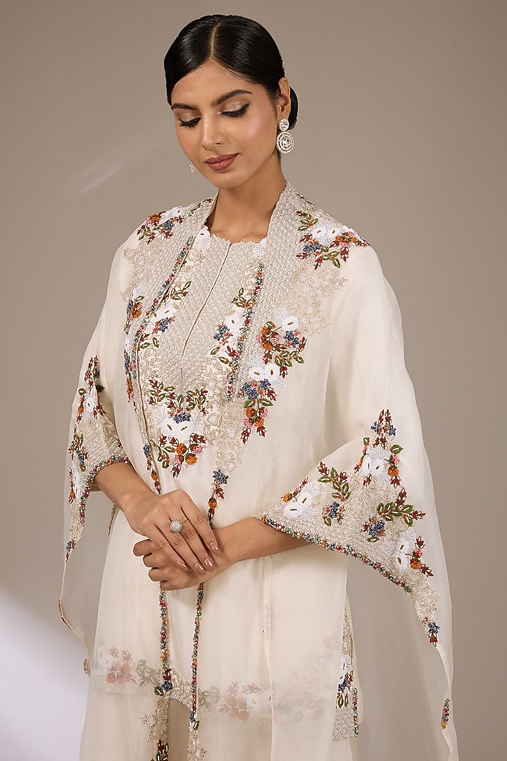 Ivory Silk Thread Work Jacket Kurta Set by Prisho at Pernia's Pop Up Shop